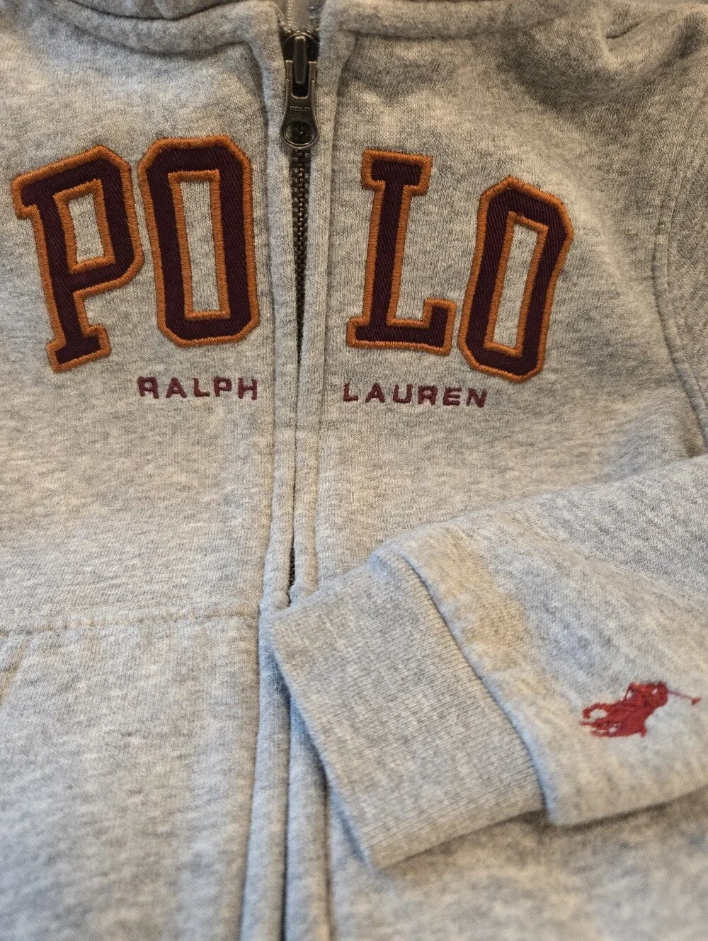 Polo Ralph Lauren Heather Gray Brown Embroidered Logo Hoodie Sweatshirt Boys 24M